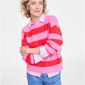 on 34th bold striped sweater pink striped preppy academia sweater 1x